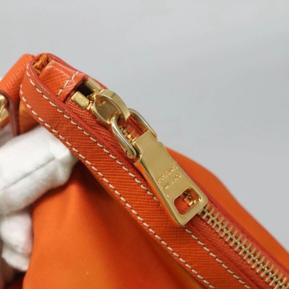 PRADA Tote Bag Nylon Orange Gold Auth ti3145 - Picture 9 of 16